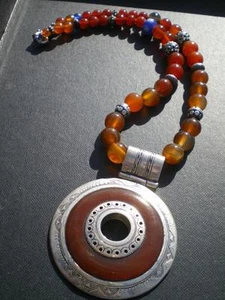 1 GIANT TUAREG PRINCESS Antique Carnelian Stone Beads & Pure Silver Necklace - Picture 1 of 1