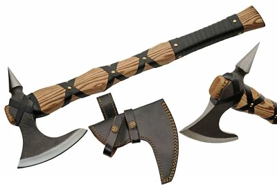 TATTVA TACTICAL 21” Viking Battle Axe Hand Forged Carbon Steel 9x6 Head Battle Ready Sheath Oak