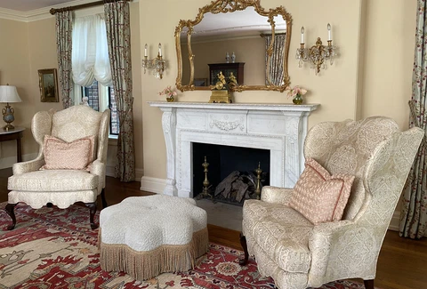 CENTURY Pair Set NEW Dakota Wing Chairs Fabricut Cream Tan Damask Cover