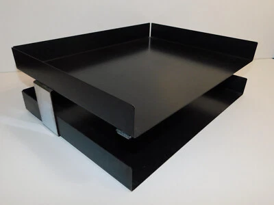 Bandeja organizadora de papel para letras vintage MCM 2 niveles de metal negro y cromo 15,5 X 12 Foto 1 de 4