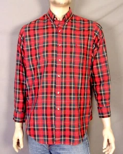 vintage 80s Etienne Aigner Red Tartan OCBD Shirt Oxford horse shoe L 16 32/33 - Picture 1 of 4