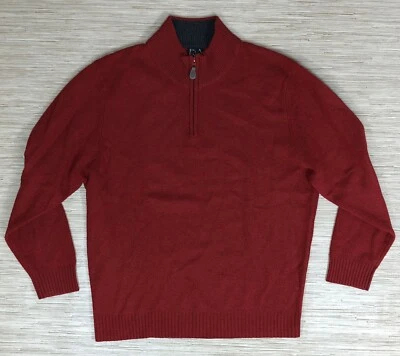 Jos A Bank Red Sweater Men's Large 1/2 Zip Long Sleeve Lambs Wool Nylon Blend - Image 1 of 4