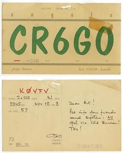 Tarjeta Luanda Angola Africa Radio CR6GO QSL 1968 - usada - Jorge Branco - Imagen 1 de 1