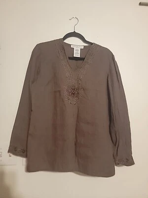 Túnica Josephine Chaus de linho bordada com miçangas boho camponesa cottagecore - Imagem 1 de 4