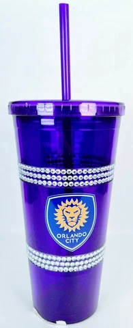 MLS Orlando City Soccer Club Double Bling Tumbler Cup 22 oz With Straw Licensed Cover