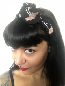 Diadema Pañuelo Cabello Rígido Cordón ½" Negro Con Flamingos Rosas Flamingos - Picture 1 of 4