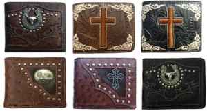 Cartera Vaquera Longhorn, Cruz, Cruz Oración Cruzada Hombres Western Estilo Doble - Imagen 1 de 9