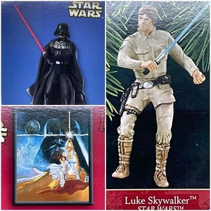 VTG Star Wars Hallmark Keepsake 3 Ornament Lot Darth Vader Luke Skywalker Sheet - Picture 1 of 12
