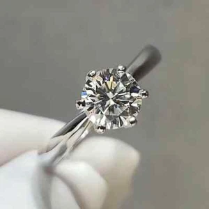 Solitaire Ring 1.70Ct Round Cut Lab Created Diamond 14K White Gold Plated Silver - Picture 1 of 7