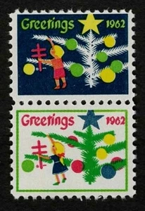 1962 WX216 Boy/Girl/Tree Pair (2) US Christmas Seals/Stamps MNH - Picture 1 of 2