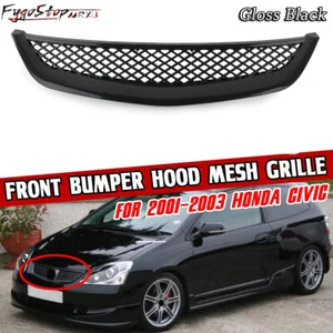 For 2001-2003 Honda Civic EM2 ES1 JDM Front Bumper Hood Mesh Grille Glossy Black - Picture 1 of 10