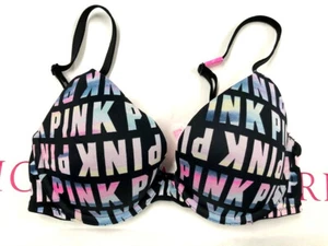 Victoria's Secret Pink Wear Everywhere Push Up Bra Multicolor Logo NWT - Picture 1 of 2