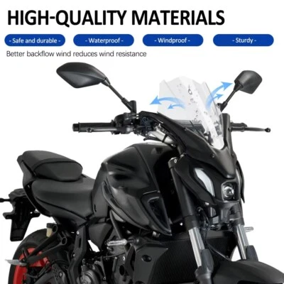 Windshield Front Windscreen For Yamaha MT-07 2021-2023 Transparent and Black New - Image 1 of 4