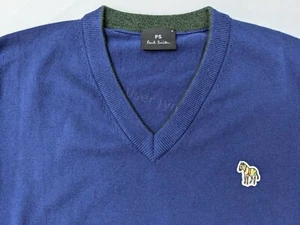 Paul Smith Sweater - BNWT Blue V-Neck Zebra Merino Wool Mixed Jumper RRP - Picture 1 of 6