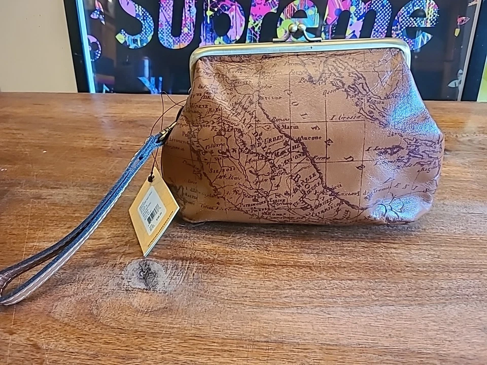 Patricia Nash Wristlet Purse SAVENA Map Print Kisslock Riot Rust S1424118