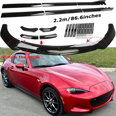 GlossBlack Front Bumper Spoiler Lip+Side Skirts 86.6"/2.2m For 2017 Mazda MX-5 - Image 1 of 4
