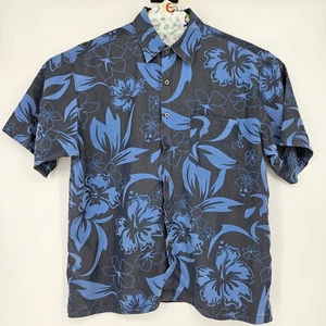 Vintage Gotcha Shirt Mens XL Hawaiian Floral Hibiscus Tiki Gray Blue Button Up - Picture 1 of 10