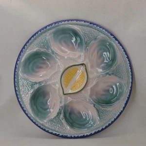 St. Clemens Austernplatte - Französische Majolika Blau / Grün - Bild 1 von 7