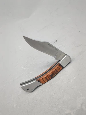 Navaja de bolsillo plegable mango de madera pulida hoja de acero inoxidable 7 pulgadas a presión total Foto 1 de 4