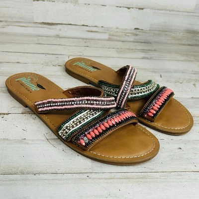 Plume By Farylrobin Beaded Boho Flat Sandals Women’s Size 10 - Image 1 of 4