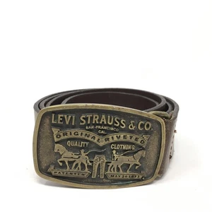 Levi Strauss & Co Belt Mens Size 36 Brown Leather Vintage Made Italy Big Buckle - Picture 1 of 8
