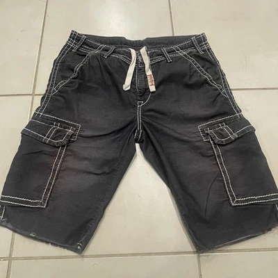 True Religion Vintage Anthony Cut Off Corduroy Black Cargo Shorts Mens Size 36 - Image 1 of 4