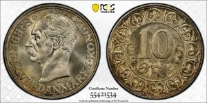 DÄNEMARK 1912 10 ERZ PCGS MS66 ABSOLUTE EDELSTEINMÜNZE MIT TONUNG! - Bild 1 von 3