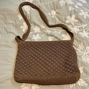 The SAK Taupe Knit Woven Crochet Shoulder Bag BOHO Lagenlook Cottagecore Vibes - Picture 1 of 6