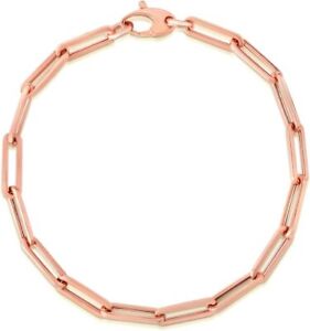 Floreo 14k Rose Gold Hollow Paperclip Link Chain Bracelet 7.5 - Inch