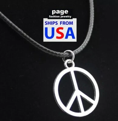 Тибетский серебряный 1-1/8» знак мира подвеска с 18» + 2» черный кожаный * шнур - Изображение 1 из 3
