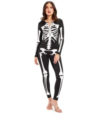 Elfos Tipsy Adulto M 1 Pieza Sexy Esqueleto Mono Body Traje Halloween Disfraz Foto 1 de 4