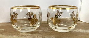 Par Vintage Vidrio Roly Poli Cuatro Hojas Trébol Bebido Vasos Dorados MCM - Imagen 1 de 7