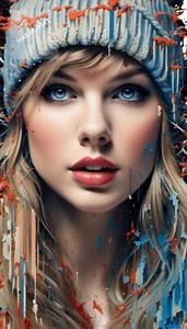 Original Taylor Swift Beanie Portrait Digital Image Background Unique Art Image - Picture 1 of 3