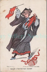 Ithaca NY - CORNELL UNIVERISTY COLLEGE GIRL W/ FOOTBALL - Postcard - Picture 1 of 2