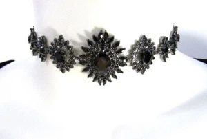 Fallon Monarch Eye of Dana $380 Black Jet Crystal Leather Wrap Choker Necklace - Picture 1 of 6