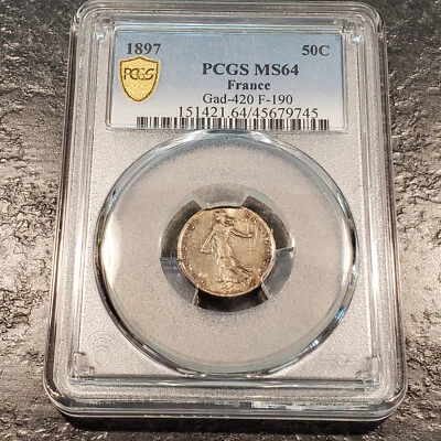 1897 FRANCE GAD-420  F-190 50 CENTIMES PCGS MS64   JBC# 745 - Image 1 of 4