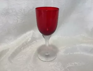 RUBY RED CLEAR TWISTED LONG STEM BOHEMIAN CRYSTAL WINE GLASS - Picture 1 of 6