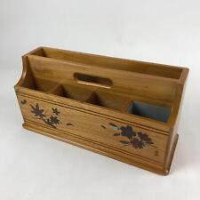 Japanese Brushed Lacquer Wood Table Organizer Box Vtg Handle Maple Sakura JK633