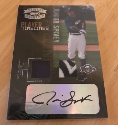 2005 Donruss Throwback Threads Player Timeline Junior Spivey dual patch/auto /10 - Image 1 of 2