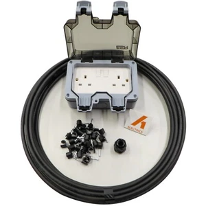 A1Electrics IP66 Outdoor Double Socket Wiring Kit Tuff Cable and Clips 10 Metre - Picture 1 of 12