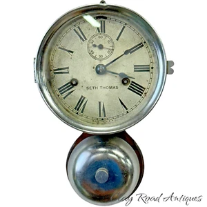 Antique WWI Seth Thomas Ship's Bell Strike 'Bottom Bell' Nickel Ship Wall Clock - Picture 1 of 20
