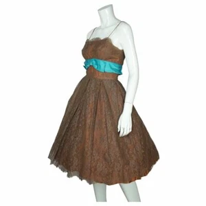 Vintage 50s Prom Dress Brown Chantilly Lace Size S - Bild 1 von 5