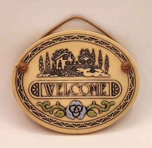 Vintage Trinity Pottery Wall Plaque Welcome Sign Blue Rose Pottery Hand Made '87 - Picture 1 of 6