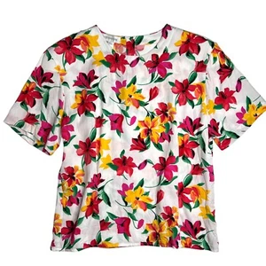 90s Jones New York Floral Popover Blouse Preppy Bloomcore Dopamine Dressing - Picture 1 of 11