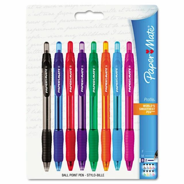 Paper Mate 54549 Profile Ballpoint Retractable Pen Assorted Ink Bold 8 per Set Pap54549