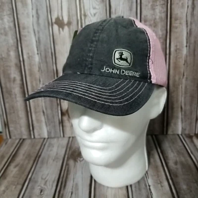 Gorra de camionero John Deere Snapback para mujer gorra trasera de malla rosa gris denim con etiquetas Foto 1 de 4