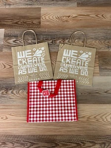 Lote 3 Bolsas Sello ~ Bolsas Reutilizables a Cuadros Rojo y Blanco y 2 Bolsas de Papel Tienda - Imagen 1 de 4