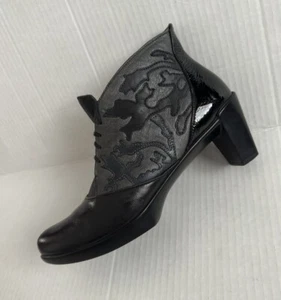 NAOT Black Leather Ankle Boots Booties Shoes Sz 38.5 Prima Bella Lace Up - Picture 1 of 13