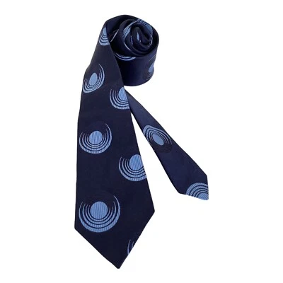 Corbata de seda de lujo geométrica azul DUCHAMP LONDON hecha a mano en Inglaterra con: 3,25" EX CD Foto 1 de 4