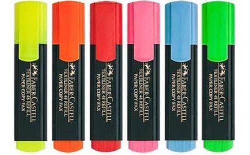 6 +1  Faber Castell Textliner Highlighter Red, Pink, Yellow Green Blue & Orange